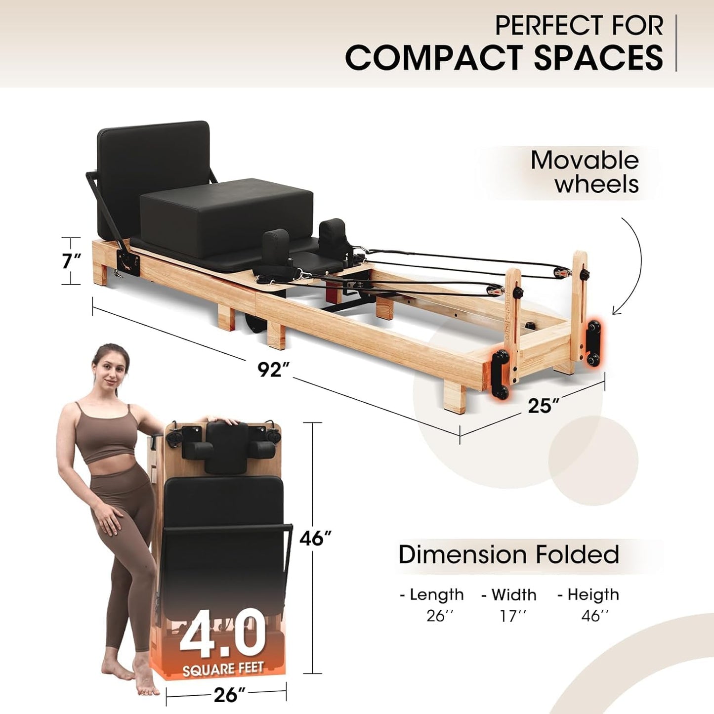 Pilates Reformer, 92" Wooden Pilates Reformer Machine with Springs, Pilates Machines for Home Use and Studio, Pilates Equipment with Sitting Box, Jump Board and Accessories