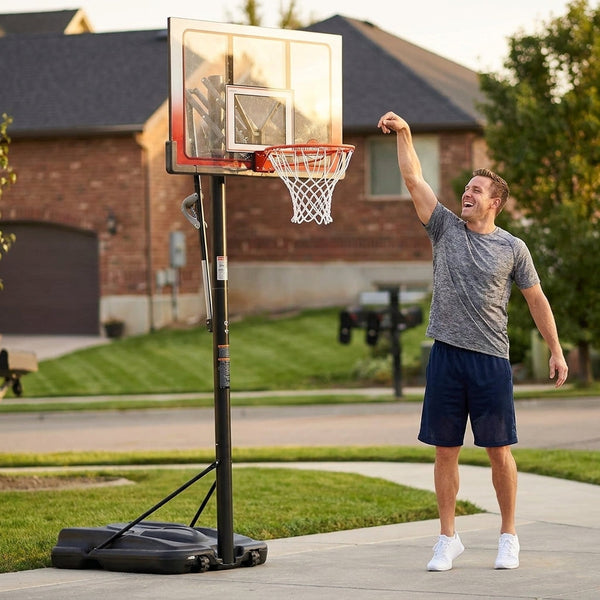 Portable Basketball Hoop Built for Outdoor Play, 52" Polycarbonate Backboard, 7.5-10ft Height Adjust