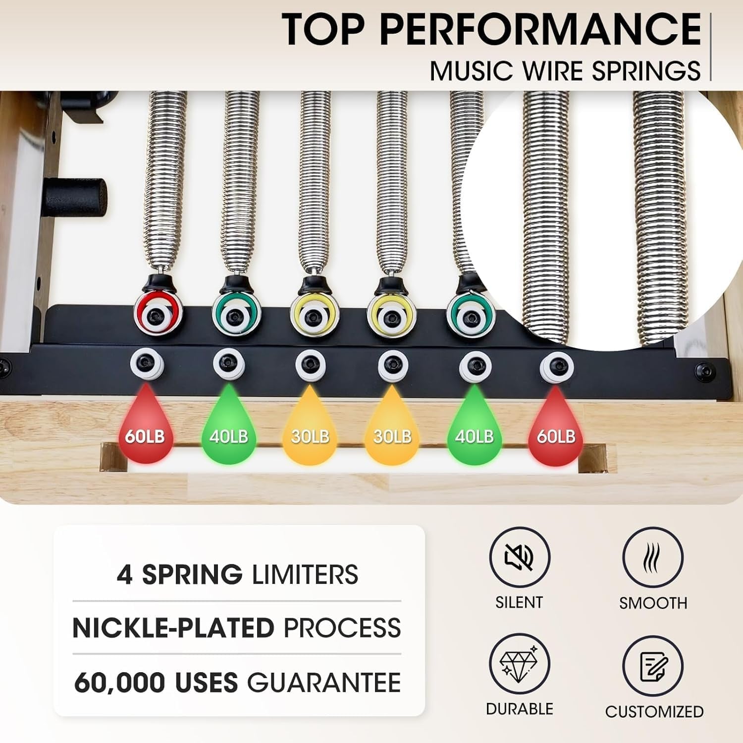 Pilates Reformer,  92" Wooden Pilates Reformer Machine with Springs, Pilates Machines for Home Use and Studio, Pilates Equipment with Sitting Box, Jump Board and Accessories