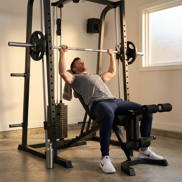 Smith Machine Package Designed for Home Gyms, Commercial 2x3 Mainframe, 7 Degree Pitch, Multi Exercise Station