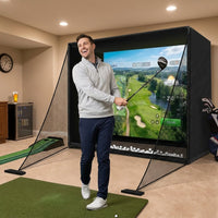 Golf Simulator Enclosure Net 10X8Ft Golf Practice Simulator with HD Impact Screen Kit & Sturdy EPE Foam-Filled Frame Golfs Cage Net with Safety Side Nets for Home Indoor Setup — Lifestyle