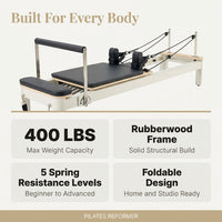 Pilates Reformer Foldable, Suitable for Intermediate and Beginners Users, Pilates Equipment for Home Gym Studio Use with 4 Adjustable Resistance Spring, up to 400 LBS — Results & Stats